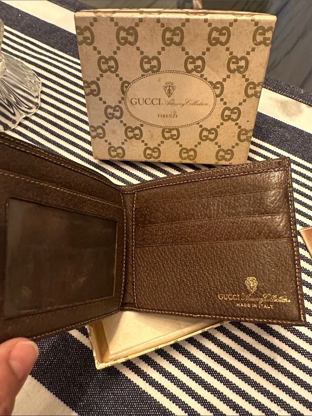 Gucci Beige GG Canvas Card Holder with Brown Trim and Red & Green Web